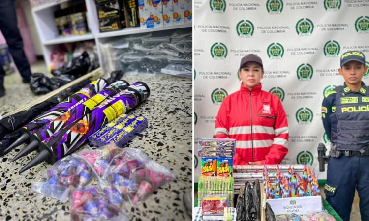 Fotos de los 20 kilos de pólvora incautados en el sector de San Victorino, en el centro de Bogotá.