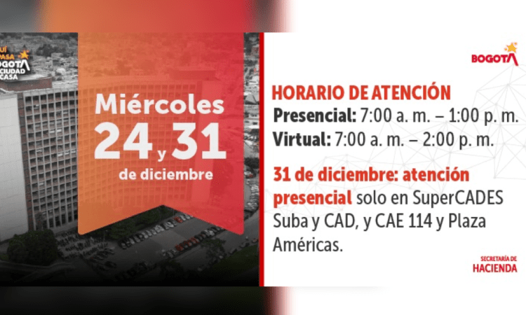 Imagen con información de los horarios de atención de la Secretaría de Hacienda