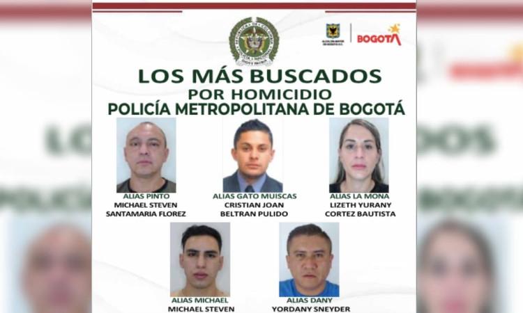 Foto del cartel de los más buscados en Bogotá, los 'Egolios’, por hurto a comerciantes, a vehículos de valores y por homicidio.