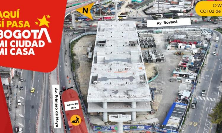 Imagen o pieza gráfica de las obras de la Línea 1 del Metro de Bogotá en la avenida Primero de Mayo entre avenida Boyacá y carrera 72C .