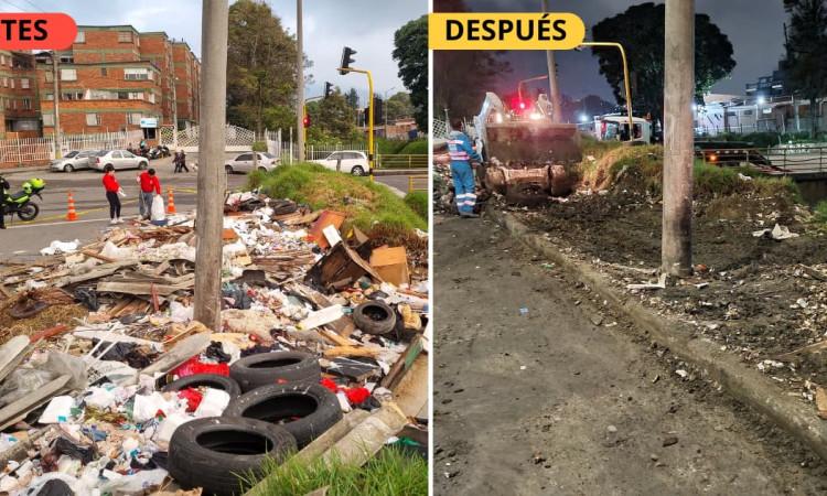 Fotos de la recuperación de la ronda del río Fucha con acciones de limpieza a intervención en el barrio Restrepo de Bogotá.