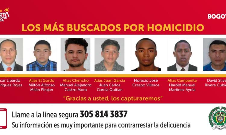 Cartel de los más buscados por homicidio en Bogotá.