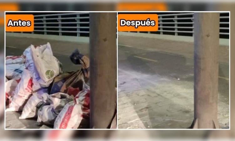 Foto que muestra un lado con residuos y uno sin residuos 