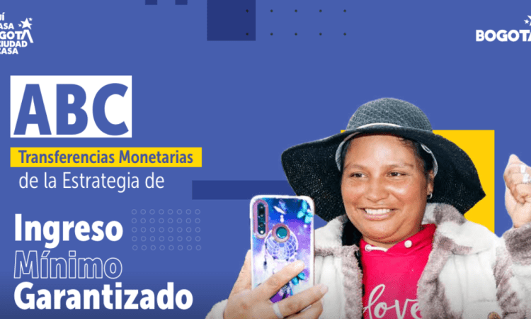 Pieza gráfica en el que se ve una mujer sosteniendo un celular