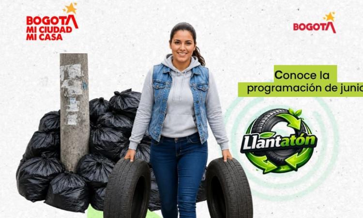 Imagen gráfica relacionada con la jornada 'Llantatón' en Bogotá.