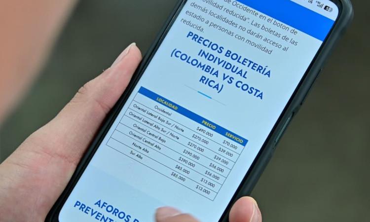 Pantalla mostrando sitio web de venta de boletas.