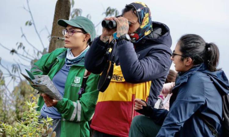 Personas con binoculares observando aves en Bogotá