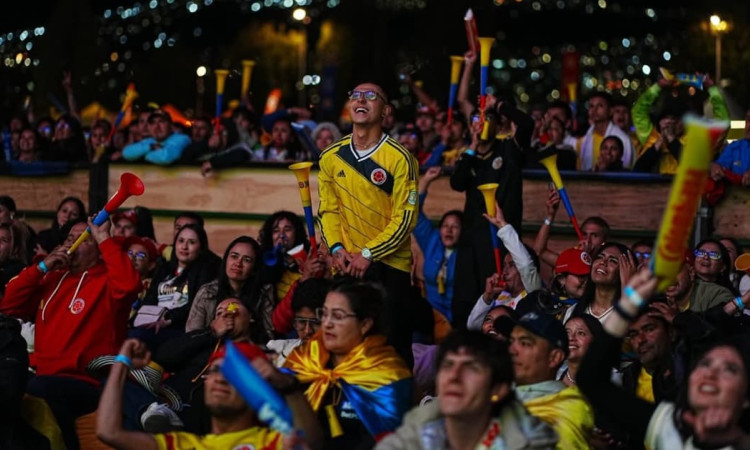 Foto de hinchas de las Selección Colombia en uno de los parques en Bogotá.