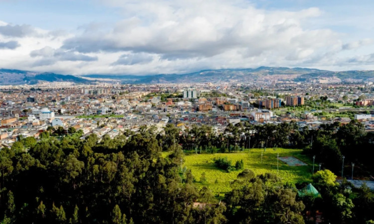 Foto panorámica de Bogotá que muestra árboles y edificios 