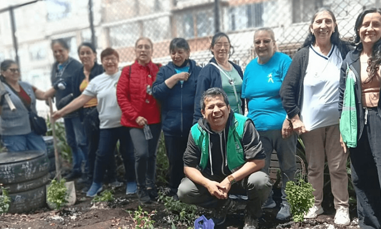 Personas mayores de San José de la Granja participan en la creación de un refugio para polinizadores en Engativá junto al Jardín Botánico de Bogotá.