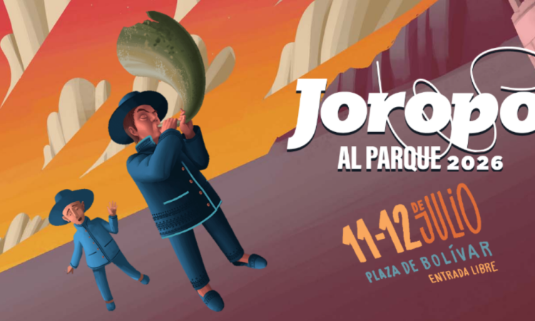 Afiche con la imagen oficial de Joropo al Parque en la que se aprecia a un hombre y un niño llaneros.
