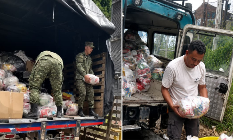 Fotos de las ayudas humanitarias de Bogotá para atención damnificados por terremoto len su arribo a Armenia y Dosquebradas.
