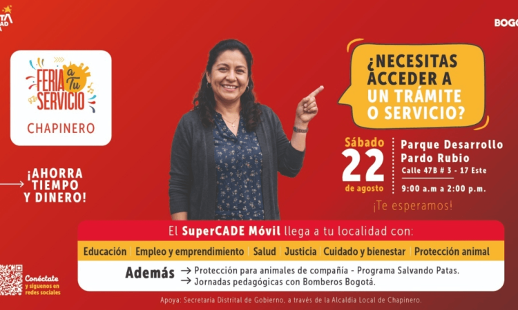 Imagen gráfica con el texto: Feria a tu servicio Chapinero sábado 22 de agosto 