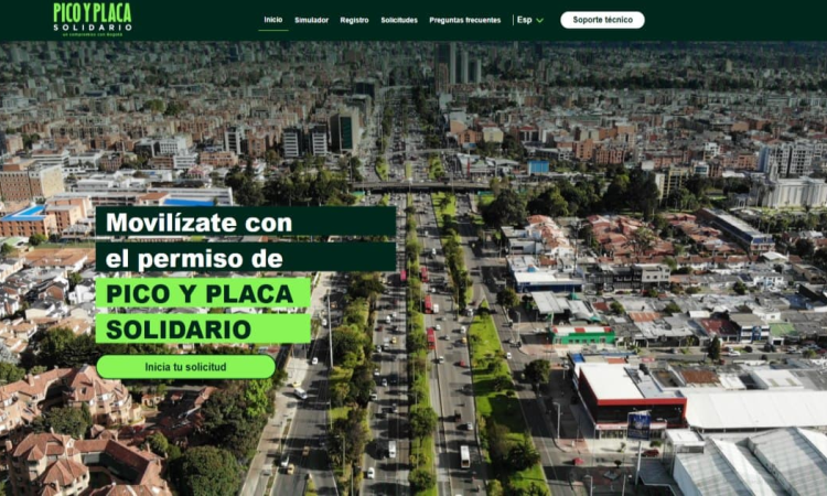 Foto de la página del Pico y Placa Solidario