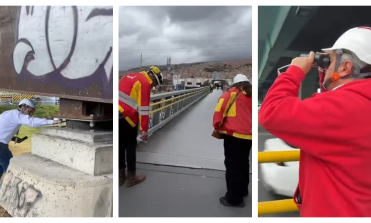 Foto de personal del IDU revisando puentes en Bogotá