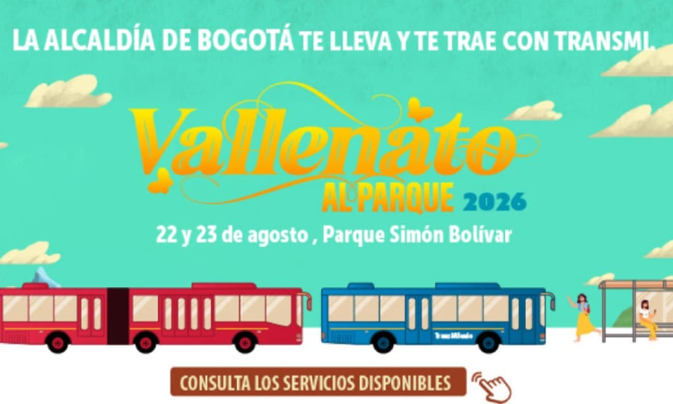 Pieza gráfica de TransMilenio sobre Vallenato al Parque 2026