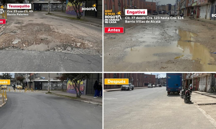 Foto de vías intervenidas y recuperadas en Bogotá.