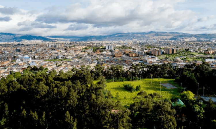 Foto panorámica de Bogotá que muestra árboles y edificios 