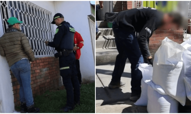 Foto que muestra un policía y un hombre levantando residuos