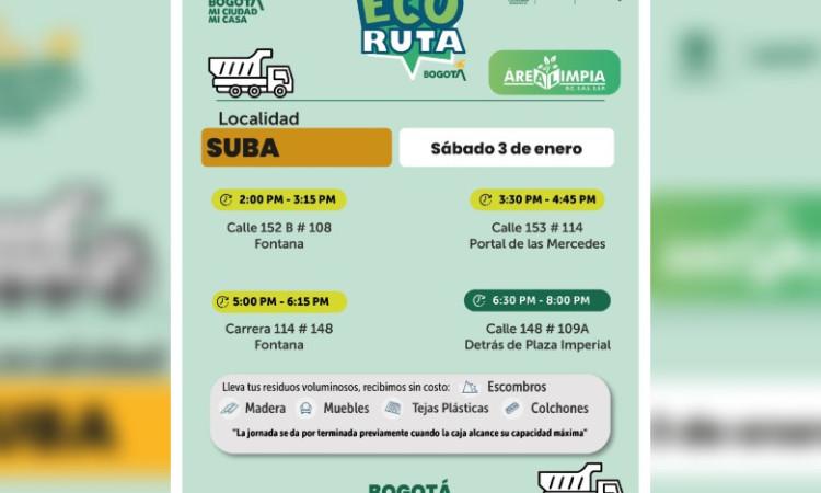 Ecopuntos UAESP en Bogotá sábado 3 de enero 