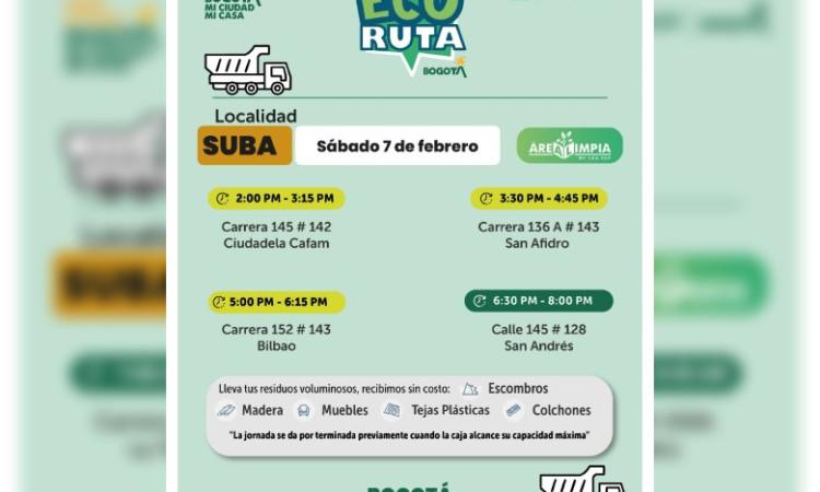 Foto que muestra las direcciones de la Ecoruta para el sábado 7 de febrero