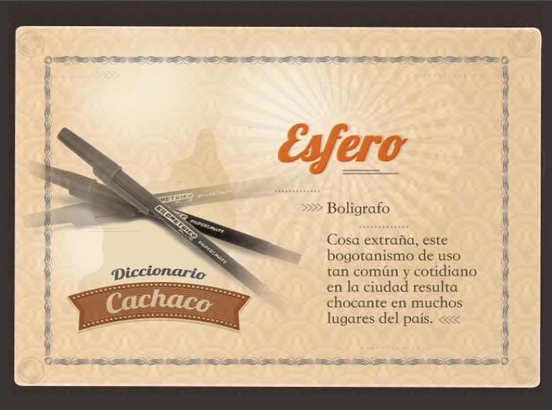 Pieza gráfica del diccionario cachaco que describe la palabra esfero.