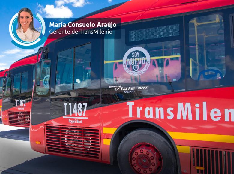 "En TransMilenio dejamos un sistema renovado, con una flota ambientalmente sostenible, más cómoda y más segura para los bogotanos." María Consuelo Araújo, gerente de TransMilenio