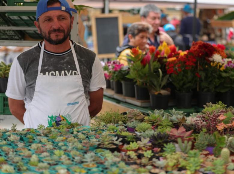 Vendedor de plantas en el Mercado Campesino de la Plaza de Bolívar - Foto: Alcaldía de Bogotá.