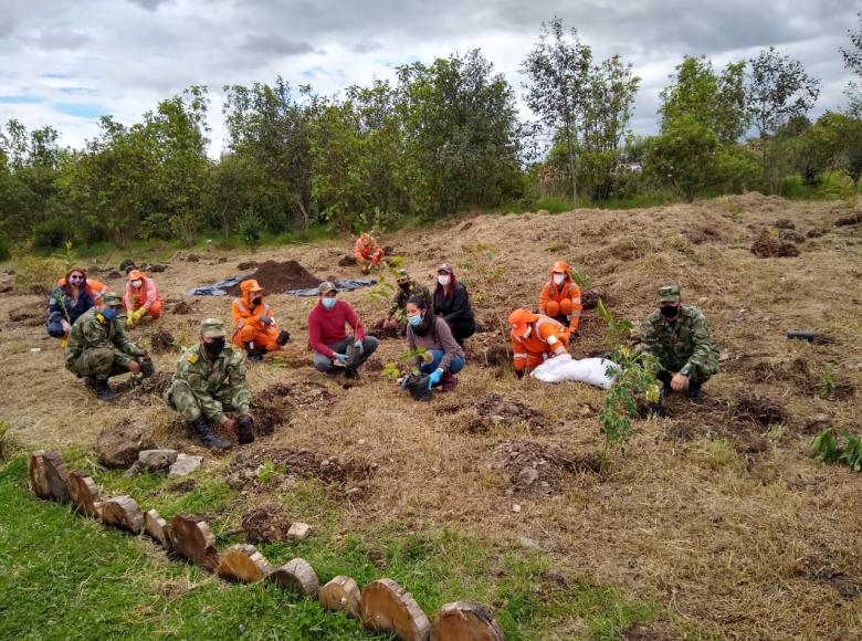 Miembros del Ejército Nacional también apoyaron la plantación de nuevas especies arbóreas.