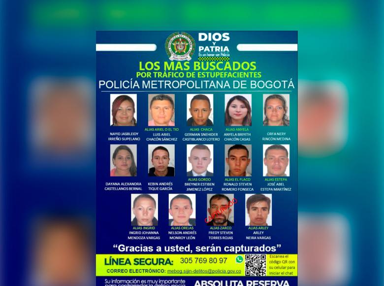 Estas otras 13 personas también son buscadas por comercializar sustancias ilícitas en barrios de Bogotá.