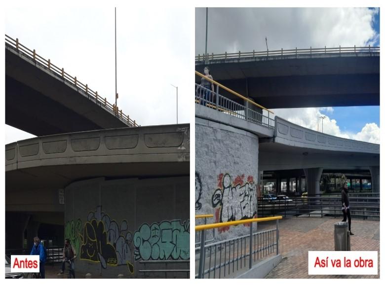 Las obras de este puente, en la av. calle 92 con Autonorte, están programadas para terminar el 30 de julio. Los trabajos incluyen sello de fisuras o grietas, mantenimiento de barandas y lavado de estructura de concreto. 