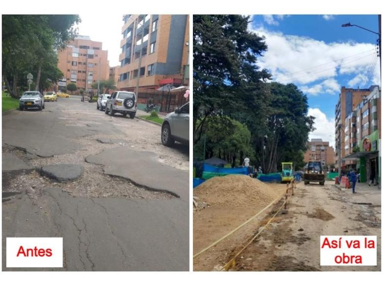 En este sector de Cedritros, localidad de Usaquén, la Unidad de Mantenimiento Vial está rehabilitando la calle. El avance es del 35%, con fecha de terminación en agosto. 