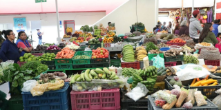 Plano general de un puesto de frutas y verduras en la Plaza de Mercado del Doce de Octubre.