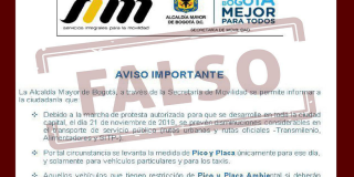 Información falsa sobre pico y placa el jueves en Bogotá