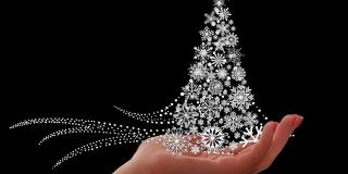 Imagen de una mano sosteniendo un árbol de navidad hecho de luces 