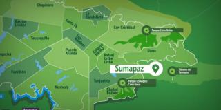 Imagen de un mapa en el que se marca el territorio de Sumapaz