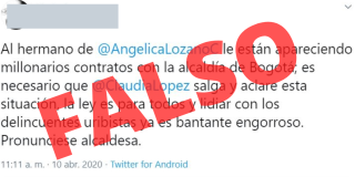 Falso: hermano de Angélica Lozano NO contrata con la Alcaldía de Bogotá