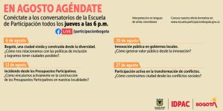 Agenda de la Escuela de Participación de IDPAC.