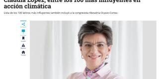 Recognition of the leadership of the mayor of Bogotá, Claudia López for her commitment to the climate crisis