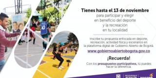 ¡Tus aportes sobre deporte, recreación, actividad física y escenarios pueden cambiar tu localidad!
