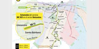 Mapa de la ruta B303 - Unicentro / K303 - Puente Grande