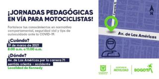La Secretaría de Movilidad (SDM) invita a todos los habitantes de la localidad de Kennedy a participar en las jornadas pedagógicas para motociclistas. Imagen: Secretaría de Movilidad.