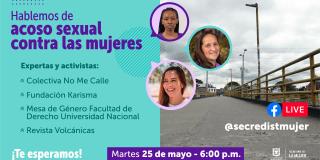 La charla es este martes 25 de mayo de 2021 a las 6:00 p.m. por el Facebook Live de la Secretaría de la Mujer. Imagen: SDM
