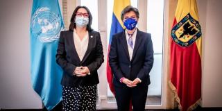 La alcaldesa, Claudia López, junto a Mireia Villar, nueva Residente de las Naciones Unidas en Colombia desde el pasado 19 de julio. Foto. Alcaldía.
