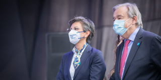 Claudia López, Mayor of Bogotá, UN Secretary General António Guterres. Photo Mayor's Office of Bogotá