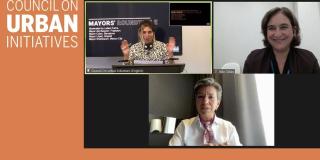 Moderator Leilani Farha, Ada Colau, Mayor of Barcelona, and Claudia López, Mayor of Bogotá, during the launch of the 'Urban Initiatives Council'.