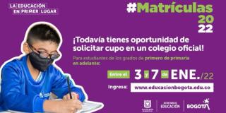 ¿Cómo pedir un cupo en colegio oficial de Bogotá para este 2022?