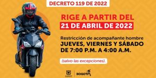 Restricción del parrillero hombre en Bogotá: horarios y excepciones