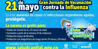 Jornada de vacunación contra la influenza en Bogotá. Hoy 21 de mayo 