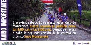 La carrera Sube Monserrate se hará este sábado 25 de marzo de 2023 